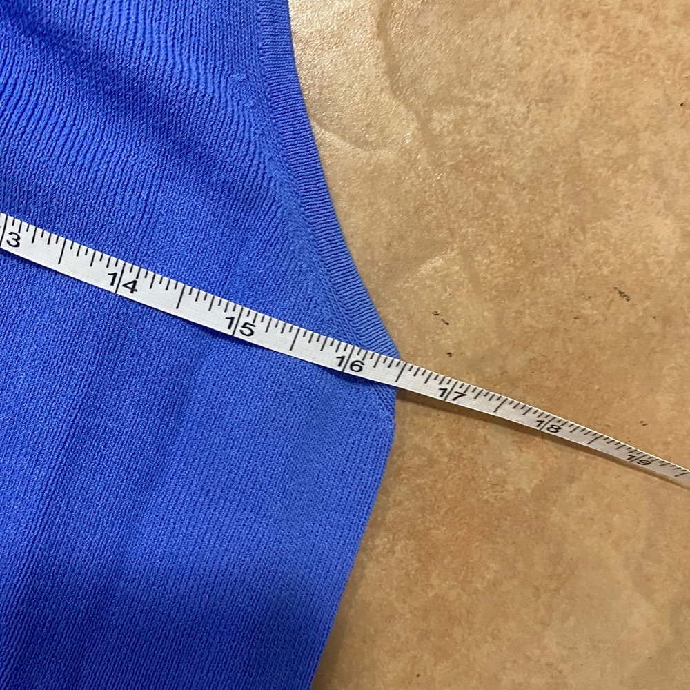 Vintage 90s Joseph A Large Cobalt Blue Ribbed Asymmetrical Buckle Strap Tank Top - Picture 8 of 9